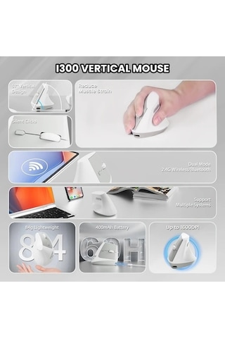 Besthome1 Ajazz I300 Ergonomik Kablosuz Fare 2.4g Bt 1600 Dpı Siyah - -