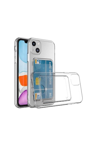 Apple Uyumlu iPhone 14 Plus Kılıf Kartlıklı Şeffaf Zore Setra Clear Silikon Kapak Renksiz