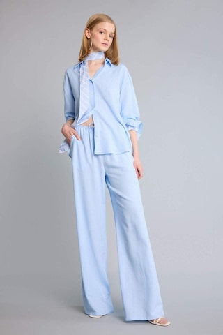 Defacto Wıde Leg Çift Cepli Normal Bel Standart Boy Keten Karışımlı Pantolon H5286ax26smbe791 Mavi-be791