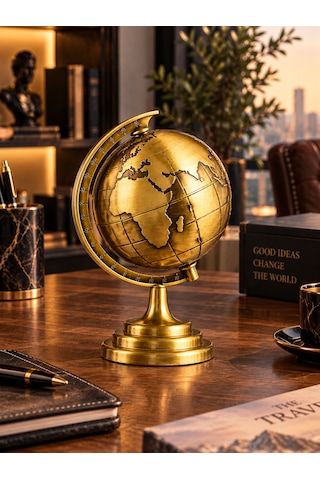 Dekoratif Metal Dünya Küresi Gold