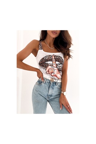 Etiler Collection Kadın Leopar Askılı Leopar Baskılı Mikro Kumaş Bluz Beyaz
