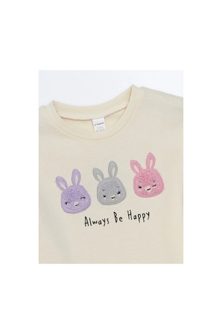 LC Waikiki Lcw Kids Ekru Bisiklet Yaka Kalın Baskılı Kız Bebek Sweatshirt Krem Rengi