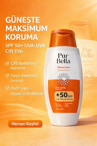 Pur Bella Sun Spf 50+ Güneş Koruyucu Krem 150 Ml Uva Uvb Pa++++ Yüksek Koruma