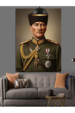 Askeri Üniformalı Atatürk Dekoratif Kanvas - Mdf Ahşap Tablo