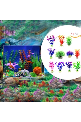Xindoker "11 Çeşit Akvaryum Dekorasyonu - Gerçekçi Plastik Bitkiler Ve Yapay Süsler"