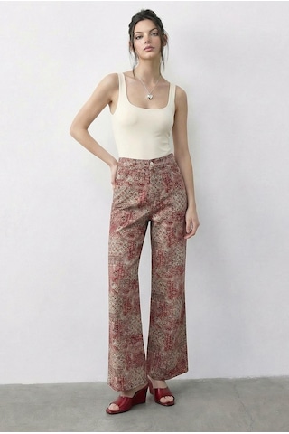 Shade Kadın Vintage Desen Yüksek Bel Denim Pantolon Dp251033 60286008 - Pudra