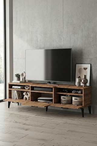 Tv Sehpası 160 Cm Kapaklı Raflı Televizyon Ünitesi Salon Oturma Odası Tv Sehpa Mistral Çok Renkli