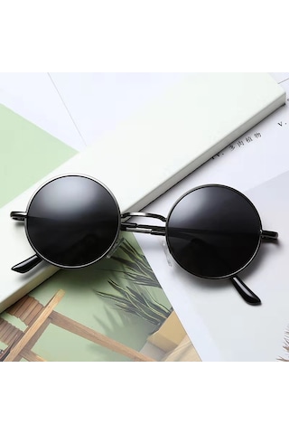 Metalik Daire İçinde Retro Vintage Lennon Stilinden İlham Alan Küçük Polarize Güneş Gözlükleri Çok Renkli