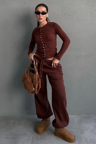 Acı Kahve Geniş Paça Rahat Kalıp Lastikli Eşofman Altı Mg2581 Acı Kahverengi