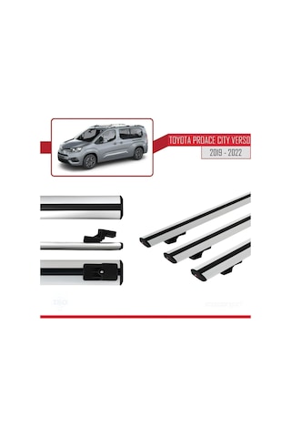 Toyota Proace City Verso 2019-2022 Arası İle Uyumlu Basic Model Ara Atkı Tavan Barı Gri 3 Adet