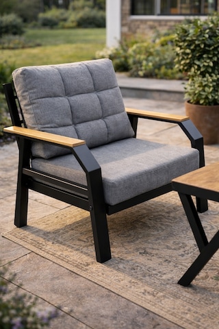 Ard & Garden Kavacık 2+1+1 Masalı Gri Bahçe Oturma Takımı Balkon, Teras, Veranda, Minderli Metal Koltuk Takımı Gri