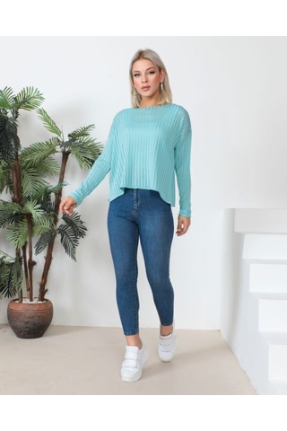Uzun Kollu Ajurlu Bluz 23aj0021-turkuaz