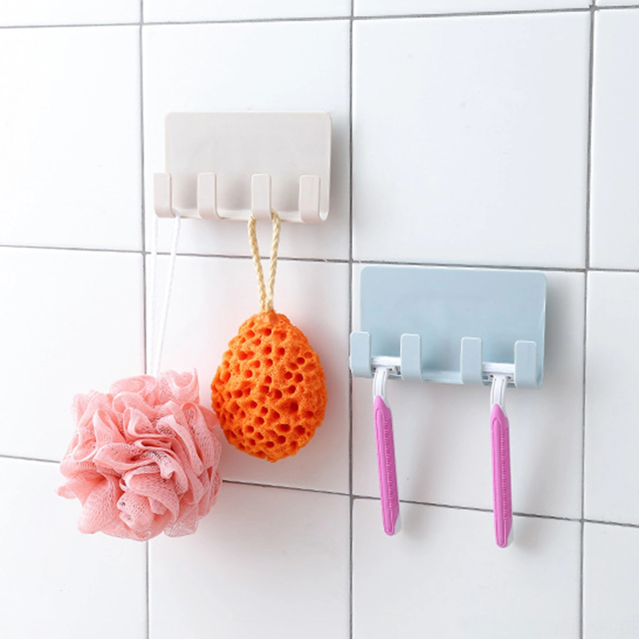 Geeksen Duvar Üstü Şarjlı Telefon Tutucu - Deliksiz Yapıştırmalı 4 Kanca Ahşap Organizer - Beyaz Abs Malzeme Ev Ofis Kullanıma Uygun