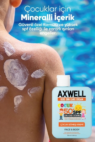 Axwell Kids Sun Cream Çocuk Güneş Kremi Çok Yüksek Koruma + Vitamin E SPF50+ 100 ML