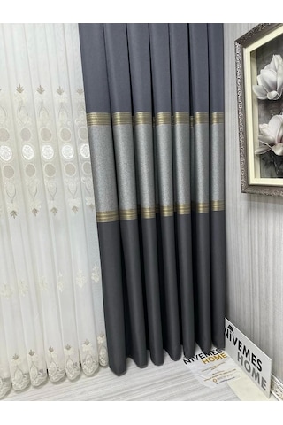 Nivemeshome Manavgat Antrasit-gold Ft632113 V-2501 1/3 Sık Pileli Fon Perde Apm Antrasit