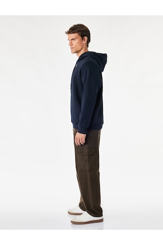 Koton Şardonlu Uzun Kollu Basic Kapşonlu Sweatshirt Lacivert 7wam70001mk