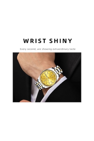 Yashıdun 5069 Çelik Kayış Şık Kuvars İzle Erkekler Aydınlık Takvim Bilek Saati - Beyaz Kadran