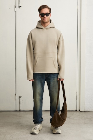 Grimelange Colega Erkek Yumuşak İçi Polarlı Organik Pamuklu Kanguru Cepli Taş Rengi Sweatshirt Taş Rengi