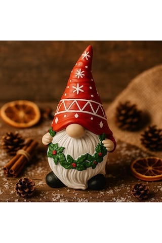 Dekoratif Şapkalı Yılbaşı Cücesi Noel Temalı Dekoratif Biblo Hediyelik Yeni Yıl Süsü