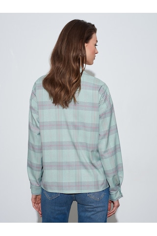 Dilvin 50540 Pileli Oversize Gömlek-yeşil