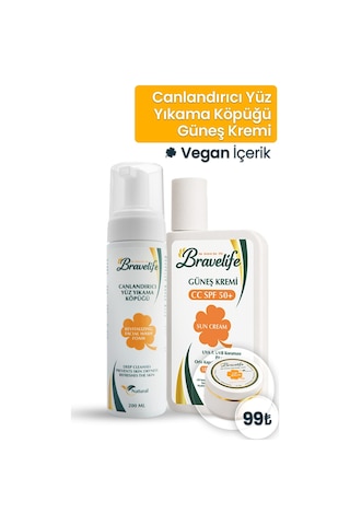 Bravelife Canlandırıcı Yüz Yıkama Köpüğü Ve Spf 50+ Güneş Koruyucu 2 Li Cilt Bakım Seti Bravelife Canlandırıcı Yüz Yıkama Köpüğü Ve Spf 50+ Güneş Koruyucu 2 Li Cilt Bakım Seti