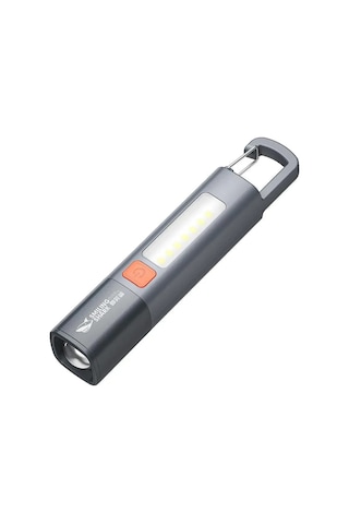 Jeehugo Usb Şarjlı Cob Yan Işıklı Fener, Çıkışlı Odak Ayarı, Outdoor Kamp İçin Dayanıklı Abs Kanca Feneri Gri