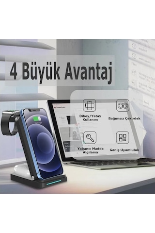 S90 4in1 Kablosuz Şarj Masaüstü Set - Siyah Diğer