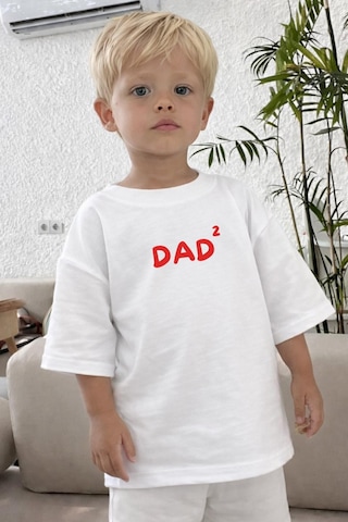 Monila Unisex Çocuk Pamuklu Bisiklet Yaka Baskılı T-shirt Beyaz - Kırmızı
