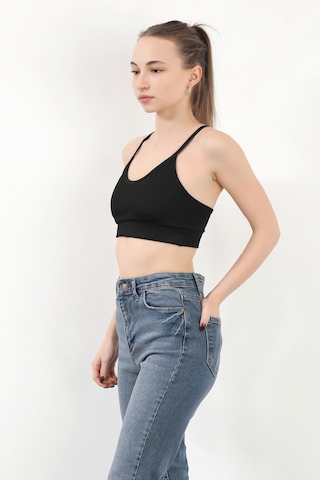 Giysa Kadın Askılı Fitilli Fleto Slim Fit Büstiyer Siyah - 9027 Siyah