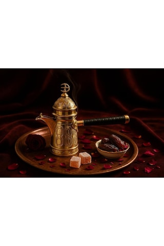 İşleme Motifli Bakır Mırra Cezve 18 Cm