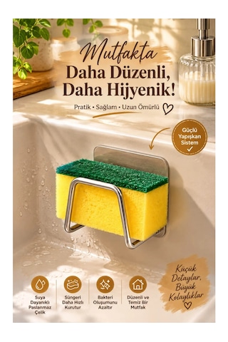 2 Adet Paslanmaz Bulaşık Süngeri Tutucu Yapışkanlı Askılık Pratik Mutfak Düzenleyici
