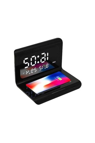 Supermarket1 3 Lü Akıllı Saat: Alarm, Termometre & Kablosuz Şarj - Siyah