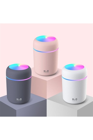 300ml Led Hava Nemlendirici Usb Aromaterapi Arıtıcı Araba Hava Arıtıcı Renkli Led Işıkla, Gri