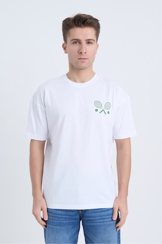 Velvoria Unisex Oversize Relaxed Tennis Baskılı Beyaz Renk T-shirt