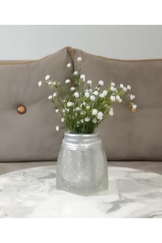 Vazo Dahil,vazo Dahil,vazoda Çiçek,beyaz Yapay Çiçek,vazo Dekoratif Kristal Taşlı Gümüş Poliresin 7x7x15 Genel