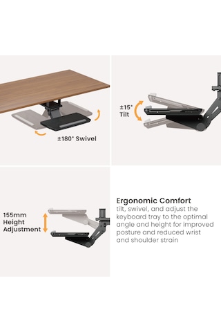 Masa Altı Çekilebilir Ayarlanabilir Ergonomik Klavye Rafı