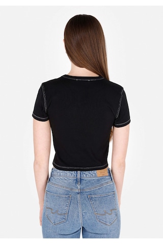Colin's Colins Slim Fit Yuvarlak Yaka Baskılı Kadın Siyah Kısa Kol Tişört Cl1073151 Q1.v2 Blk