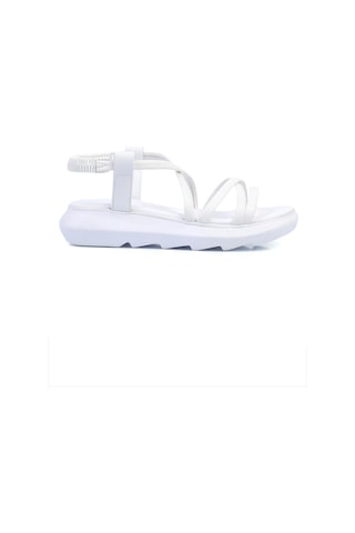 Shoetek Dylla Kadın Sandalet Çapraz Bantlı Beyaz Deri Beyaz