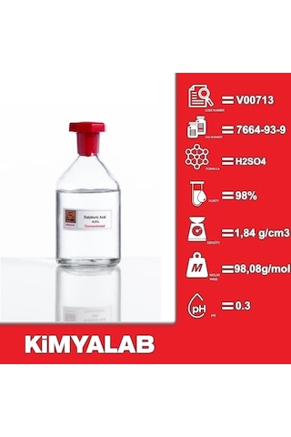 Kimyalab Sülfürik Asit %98 - Sulfuric Acid H2So4 Cam Şişe 1 L 1.84 KG Net
