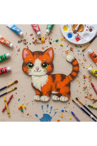 Boyanabilir Ahşap Kedi Figürü 15x16 Cm 10 Adet