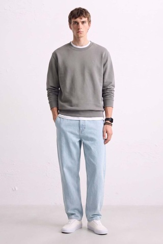 Barrels And Oıl Erkek Göğüs Baskı Detaylı Uzun Kollu Sweatshirt - Açık Gri Açık Gri
