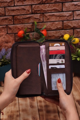 Özka Leather Crazy Kahverengi Telefon Bölmeli Unisex Deri Uzun Kartlık Cüzdan Portföy Siyah
