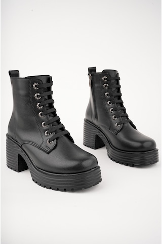 Muggo Grazi Garantili Kalın Taban Platform Topuklu Fermuarlı Bağcıklı Kadın Bot 001