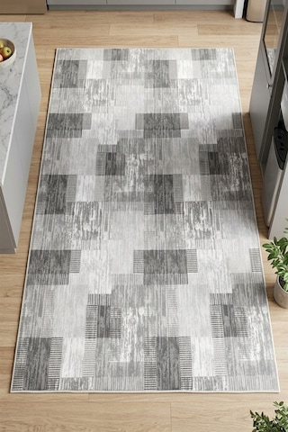 Raschel Carpet Premium Yıkanabilir Leke Tutmaz Modern Mutfak Halısı Modern Gri Özel Seri Kaymaz Taban Halı Çok Renkli