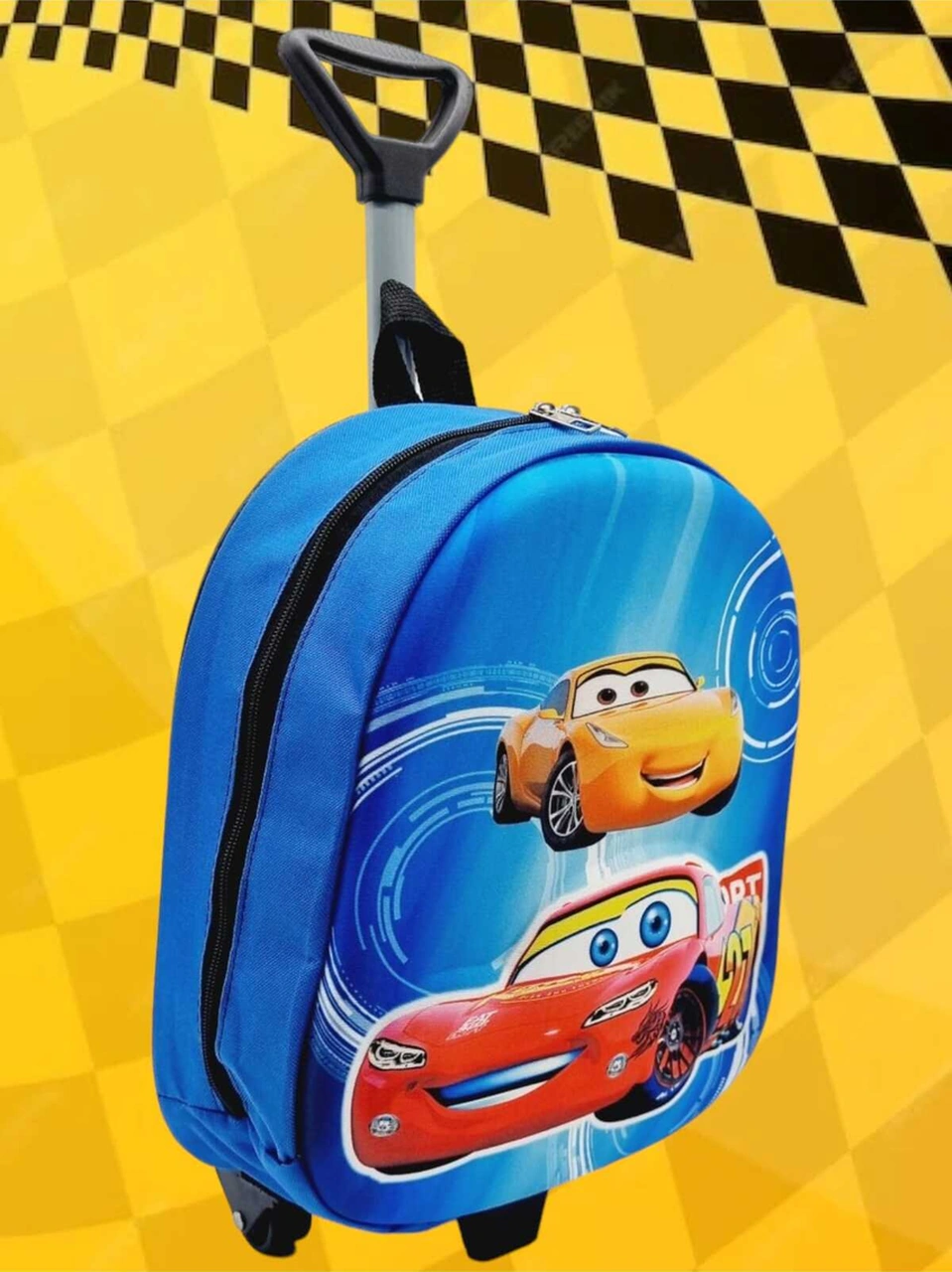 Tezzgelsin Anaokulu Kreş Şimşek Mcqueen 3d Kabartmalı Tekerli Ve Çekçekli Sırt Çantası Ve Okul Çantası Çok Renkli