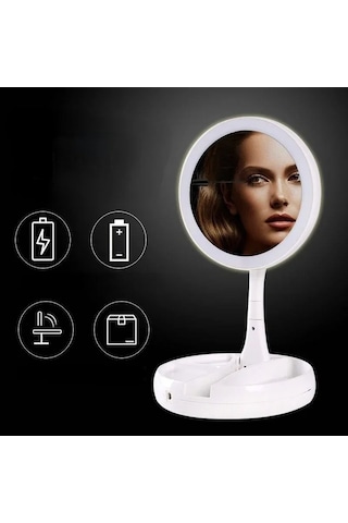 Led Işıklı 10x Katlanır Hafif Çift Yönlü Usb Şarjlı Makyaj Aynası