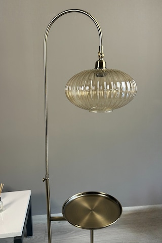 Elegant Bal Cam Eskitme Tepsili Düz Gövde Lambader Hareketli Başlık Metal Oturma Odası Zemin Lambası Natural