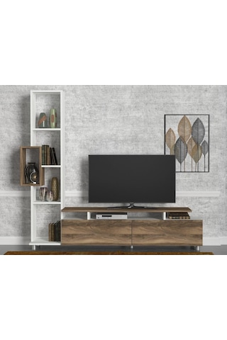 Dekorister Tulip Kitaplıklı Tv Ünitesi Beyaz-Ceviz