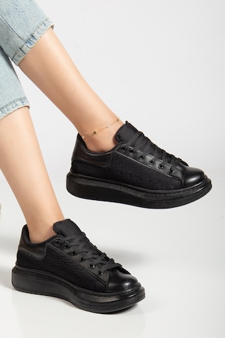 Erceka Günlük Sneaker Kadın Spor Ayakkabı Bağcıklı Beyaz-siyah-mavi-gümüş-gold-sarı Siyah - File