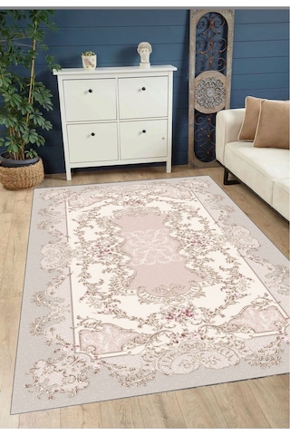STY Home Pembe Çicekli Dijital Baskı Salon Halısı Kaymaz Tabanlı Yıkanabilir Halı Yolluk 506 Pembe